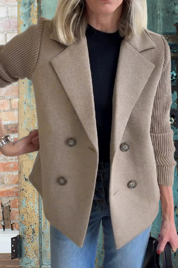 Women's jacket | Knitted Patchwork Sleeve Casual Blazer |mywesternoutfit