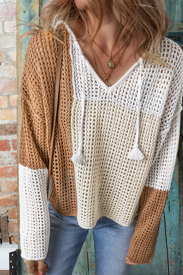 Colorblock Hollow V-Neck Sweater