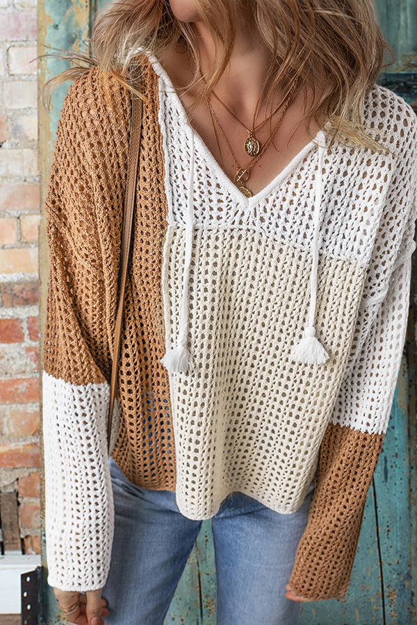 Colorblock Hollow V-Neck Sweater