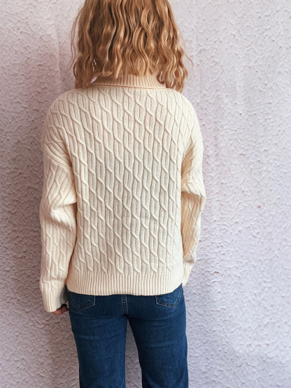 Halloween Pumpkin Towel Embroidery Turtleneck Cable Sweater