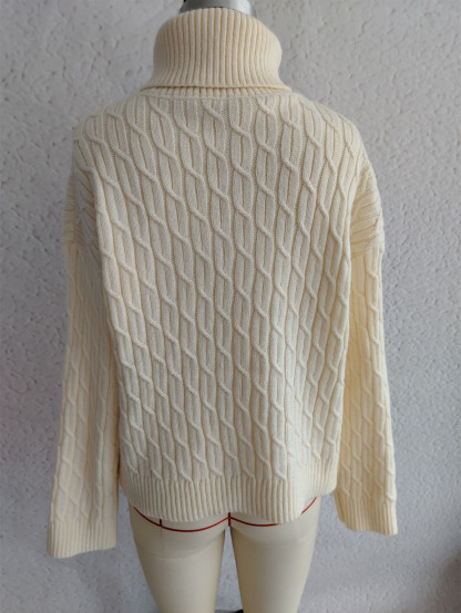 Halloween Pumpkin Towel Embroidery Turtleneck Cable Sweater