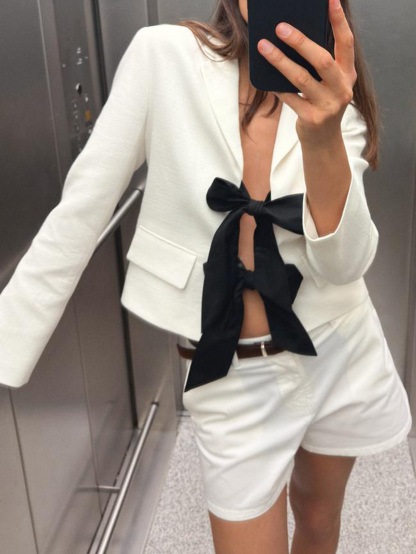 Contrast Bow Tie Blazer
