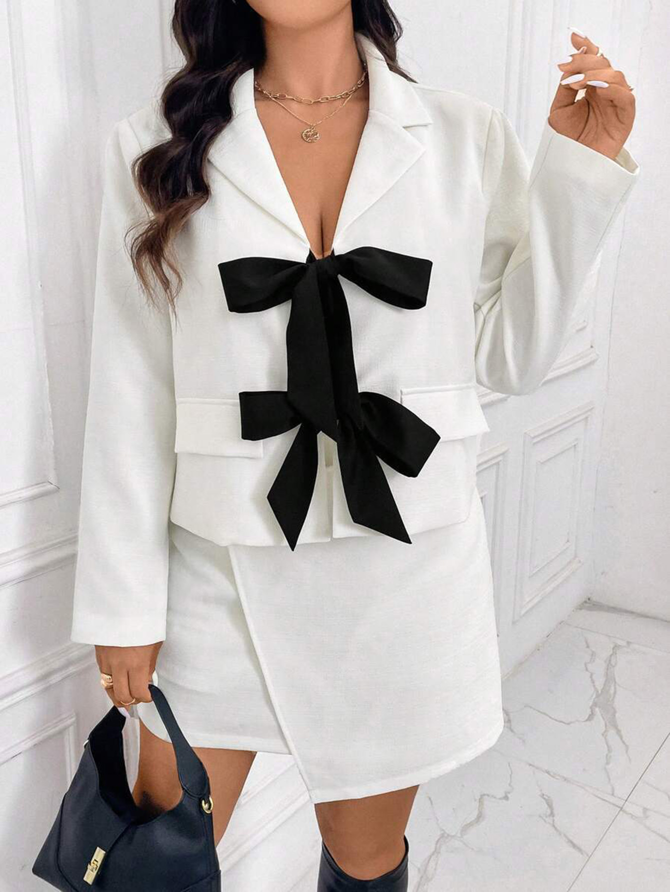 Contrast Bow Tie Blazer