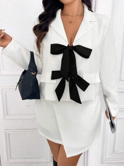 Contrast Bow Tie Blazer