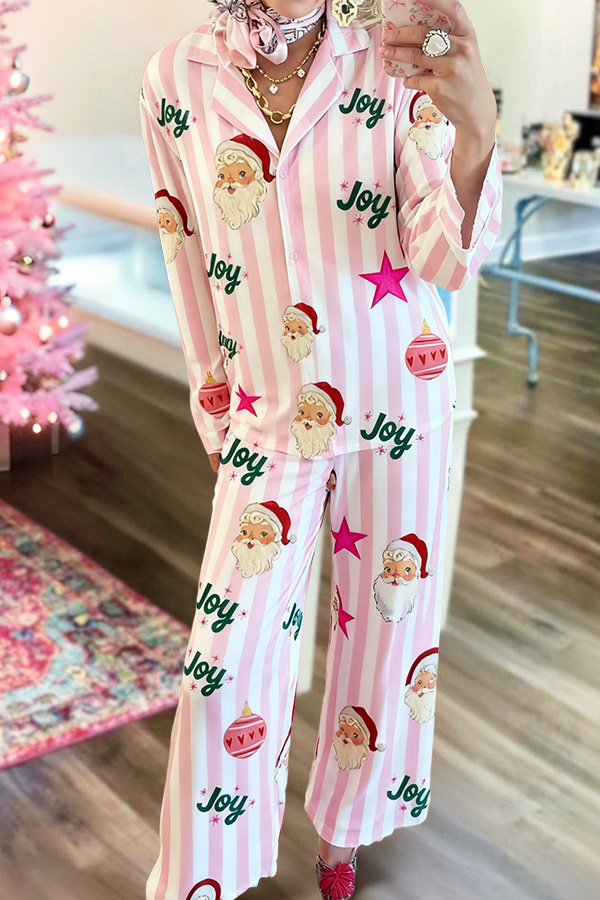 Santa Claus Joy Striped Pajama Set