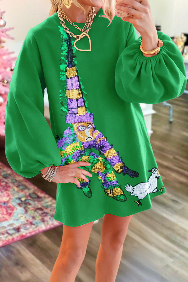 Mardi Gras Runners Puff Sleeve Dress