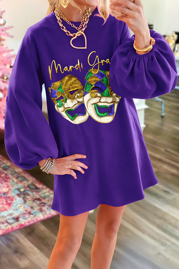 Mardi Gras Mask Puff Sleeve Dress