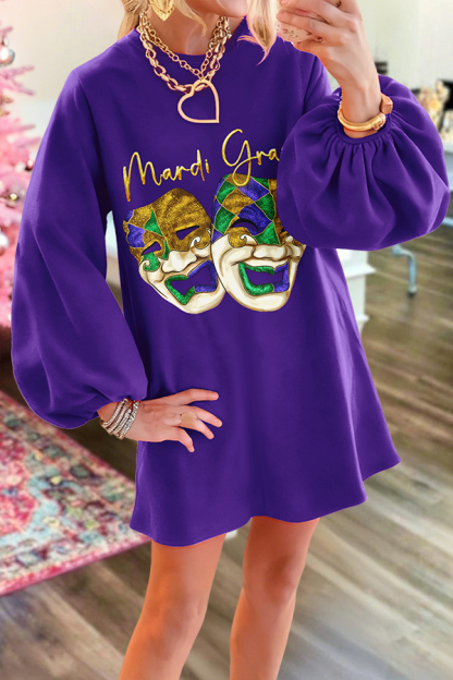 Mardi Gras Mask Puff Sleeve Dress