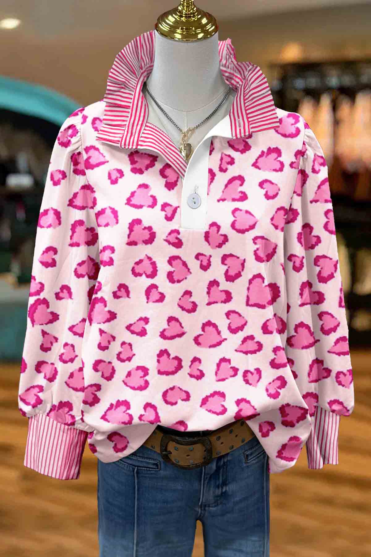 Valentine's Day Heart Leopard Striped Shirt