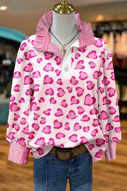 Valentine's Day Heart Leopard Striped Shirt