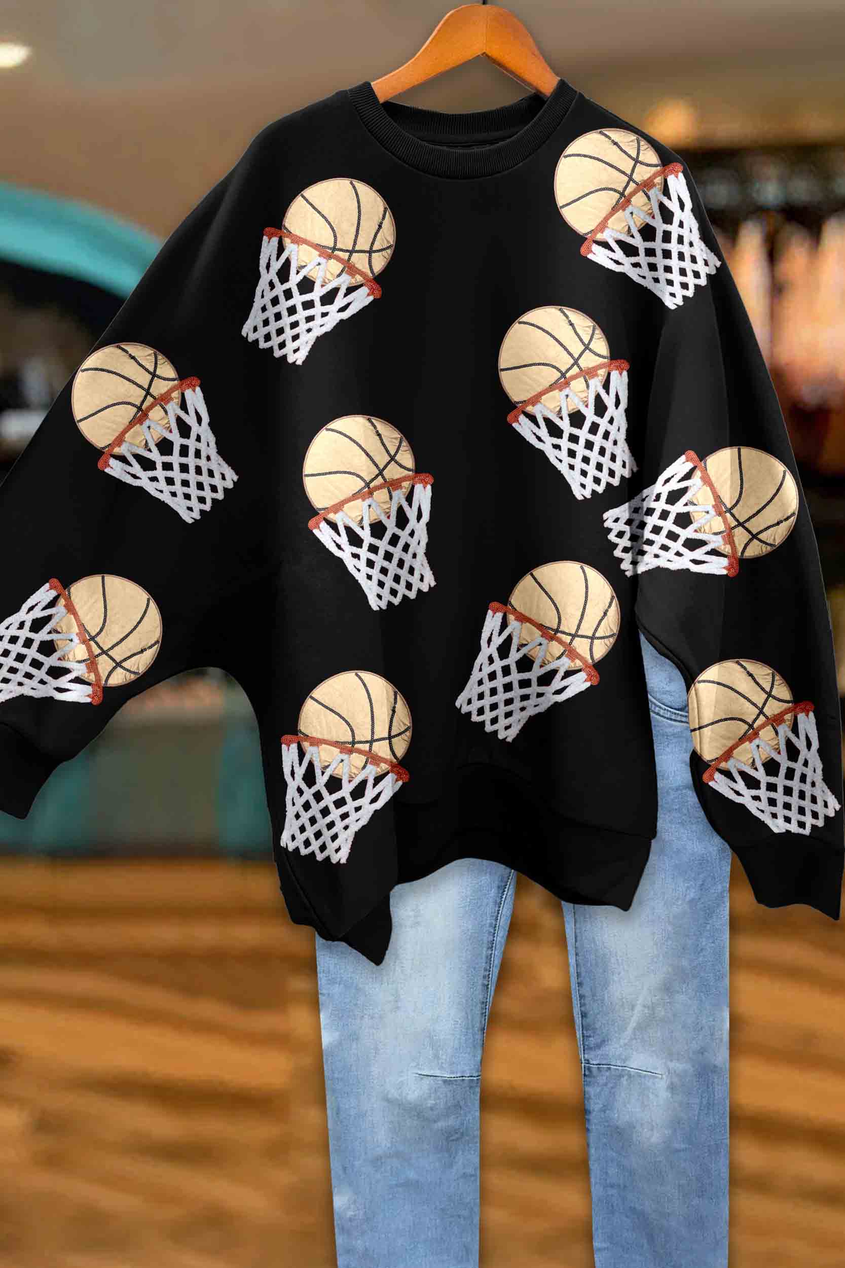 Shiny Basketball Batwing Sleeve Sweatshirt