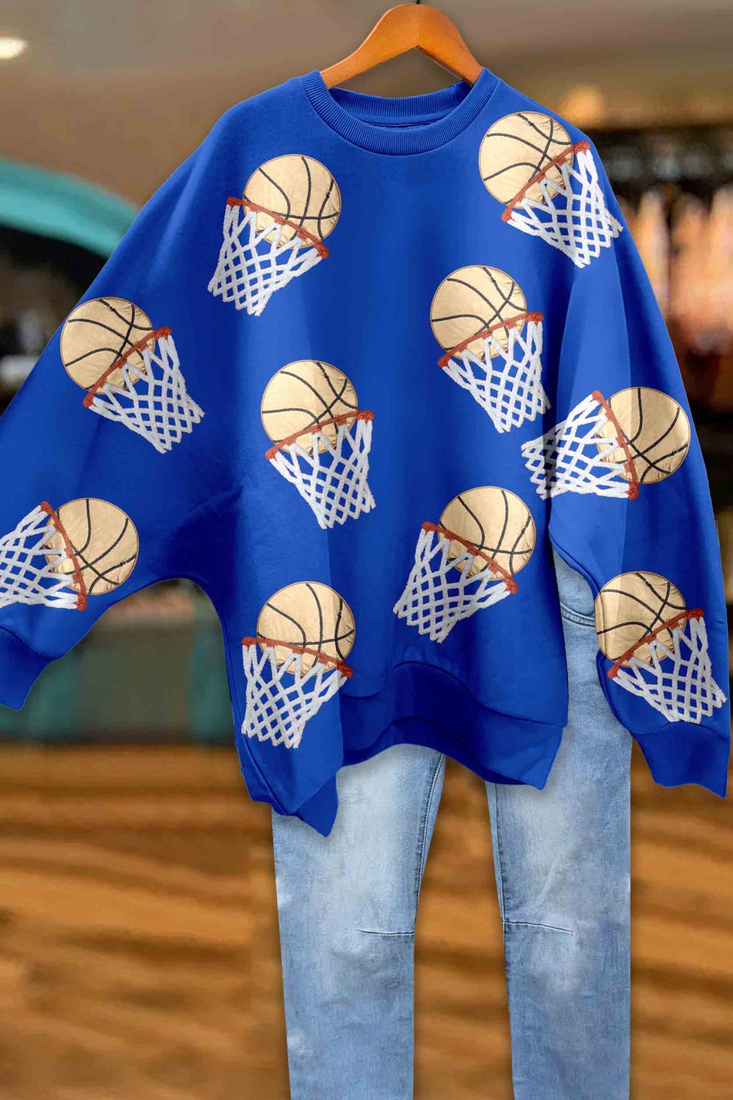 Shiny Basketball Batwing Sleeve Sweatshirt