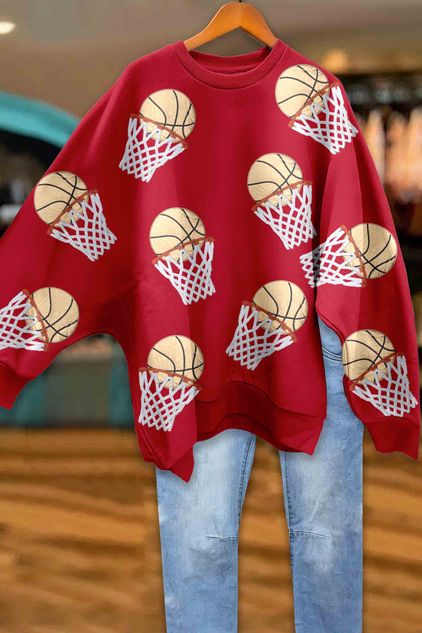 Shiny Basketball Batwing Sleeve Sweatshirt