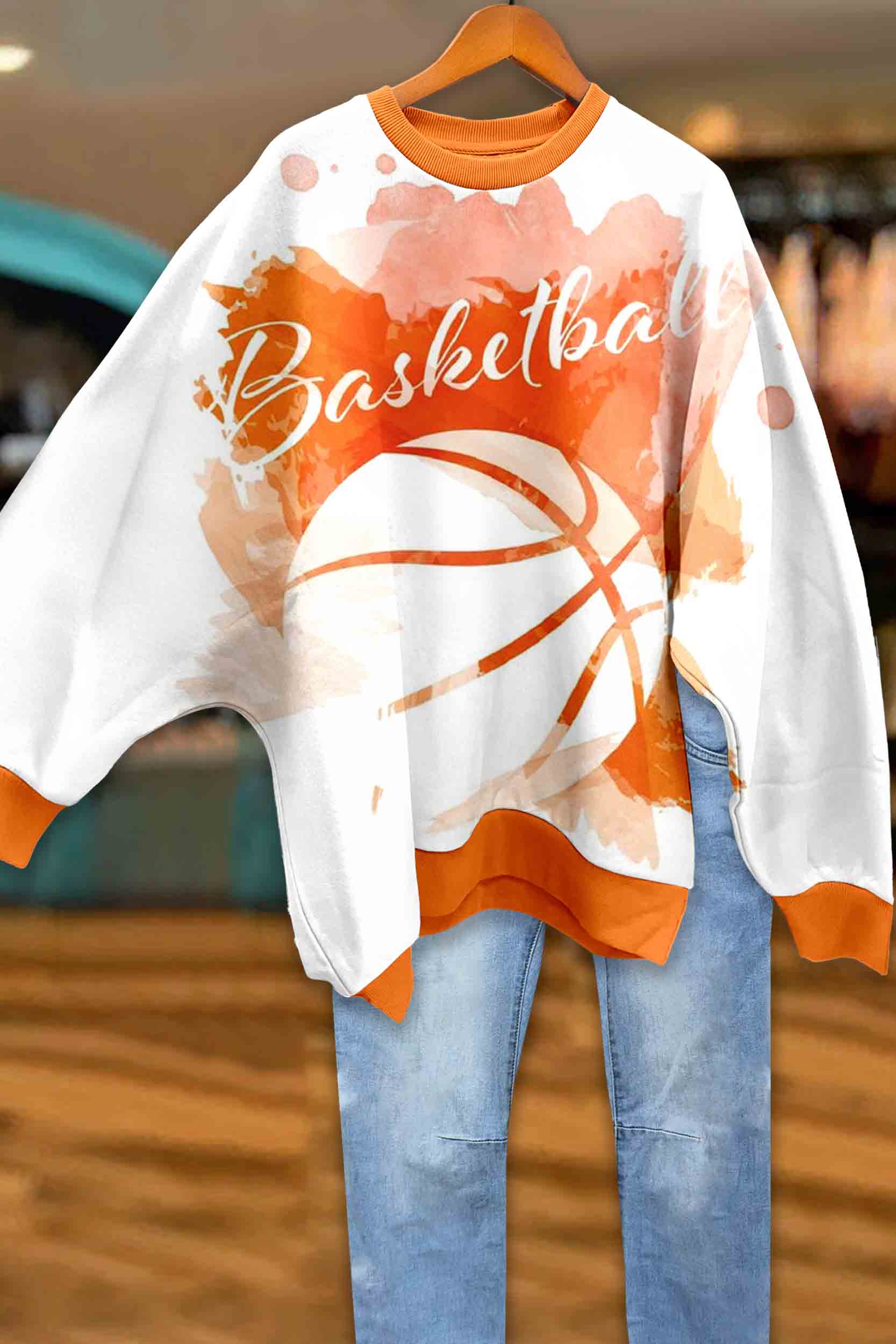 Basketball Print Batwing Sleeve Sweatshirt