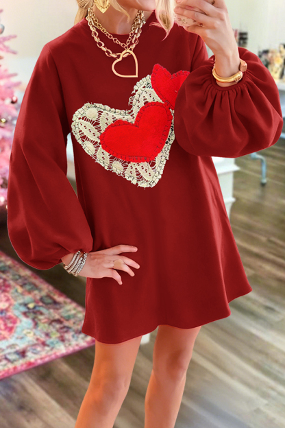 Valentine's Day Lace Love Puff Sleeve Dress