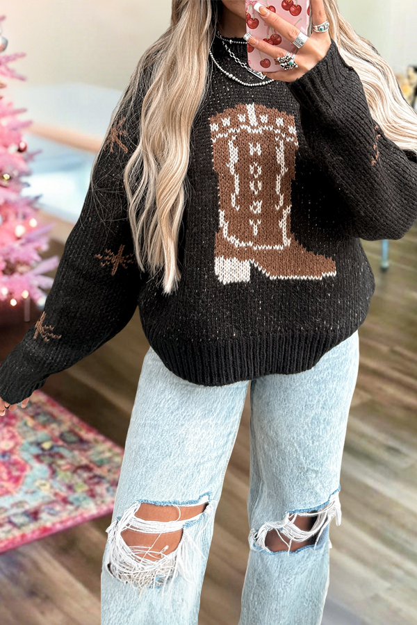Western Boot Pattern Sweater