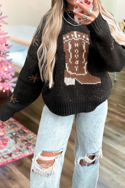 Western Boot Pattern Sweater