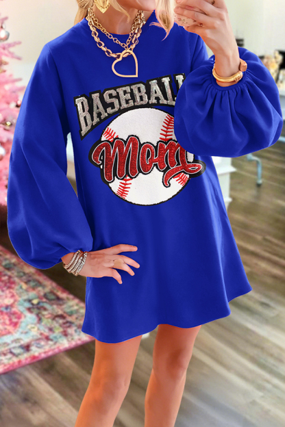 Baseball Mom Puff Sleeve Dress