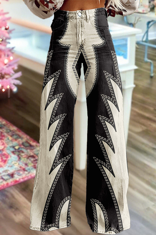 Western Boots Stitched Wide-Leg Pants