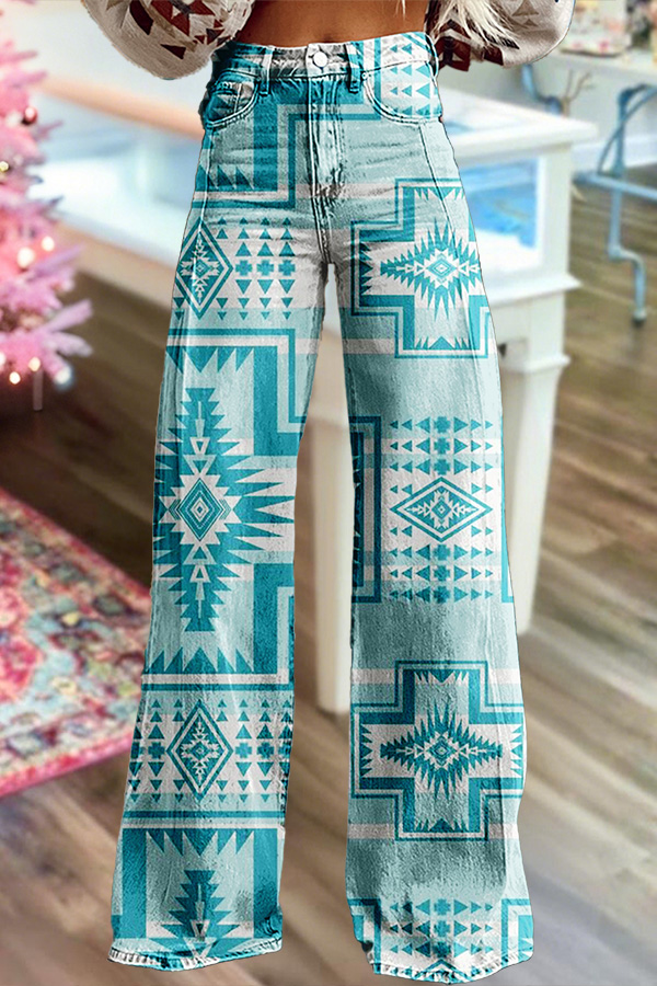 Classic Western Aztec Wide-Leg Pants