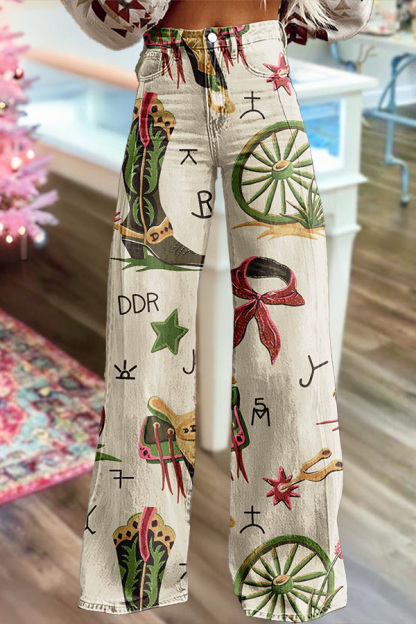 Western Boots Saddle Wide-Leg Pants