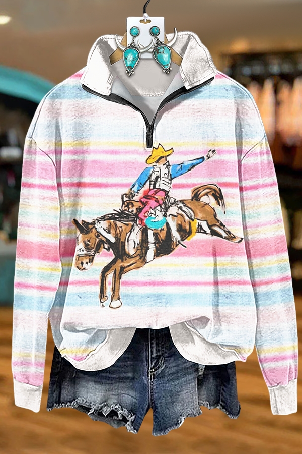 Gradient Striped Cowboy Zip-Up Sweatshirt