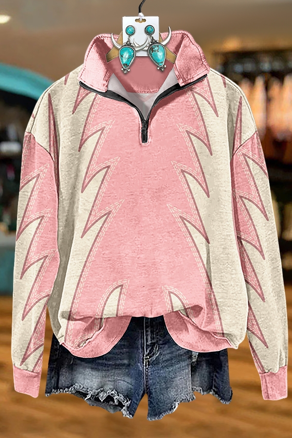 Western Boots Stitched Zipper Sweatshirt