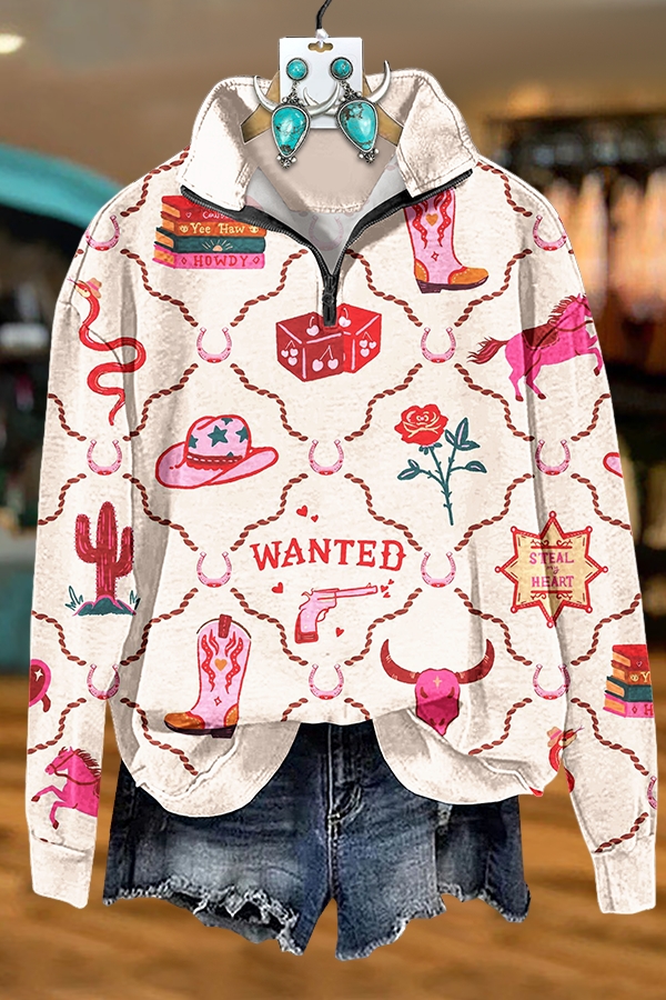 Valentine's Day Cowgirl Zip-Up Sweatshirt