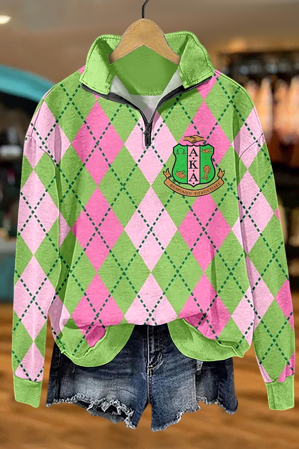 Alpha Kappa Alpha Sorority Diamond Zip-Up Sweatshirt