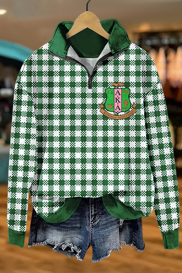 Alpha Kappa Alpha Sorority Plaid Zip-Up Sweatshirt