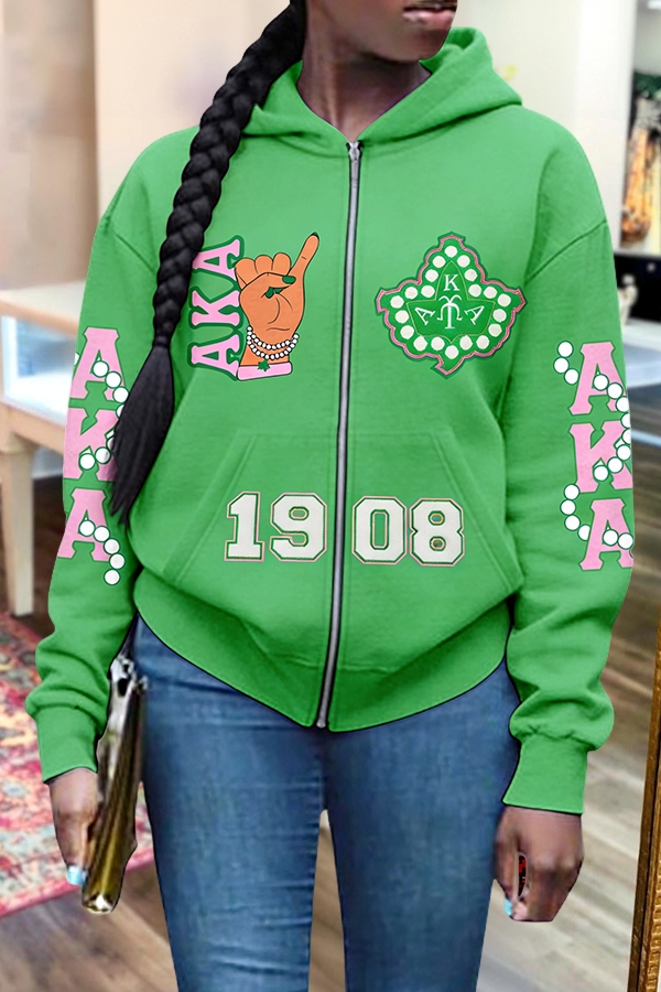 Alpha Kappa Alpha Sorority Printed Zip-Up Pocket Sweatshirt