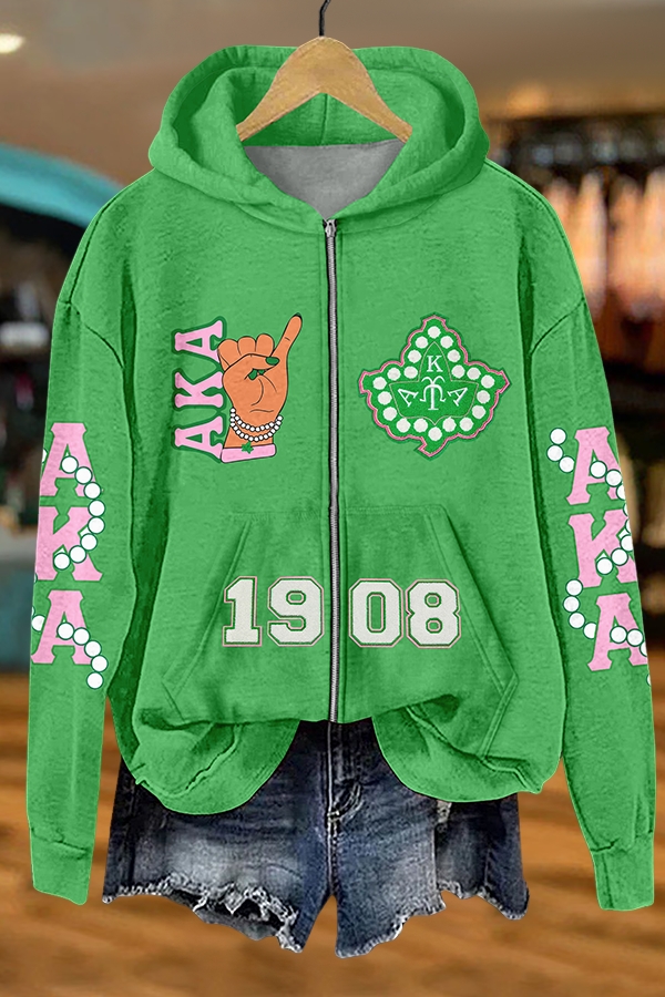Alpha Kappa Alpha Sorority Printed Zip-Up Pocket Sweatshirt