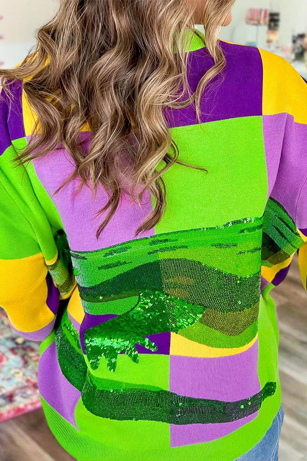 Mardi Gras Checkered Crocodile Sweater
