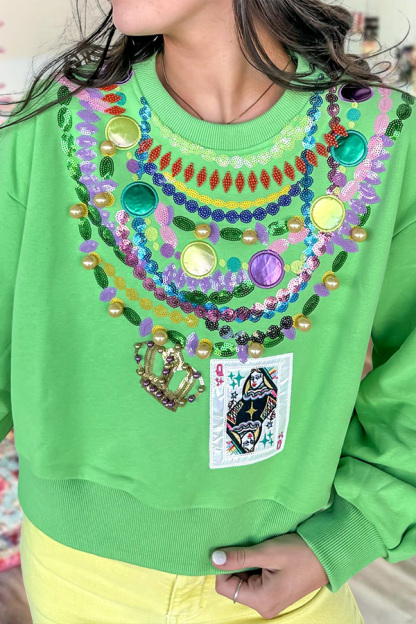 Queen Card Beaded Mardi Gras Sweatshirt