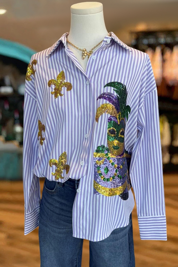 Mardi Gras Iris Striped Shirt