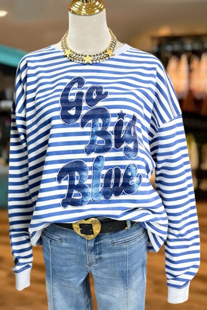 Game Day Striped Blue White Sweatshirt