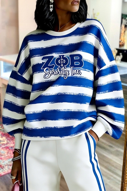 Zeta Phi Beta Sorority Striped Puff-Sleeve Sweatshirt