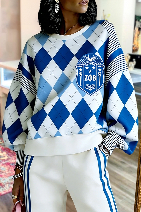 Zeta Phi Beta Sorority Plaid Puff-Sleeve Sweatshirt