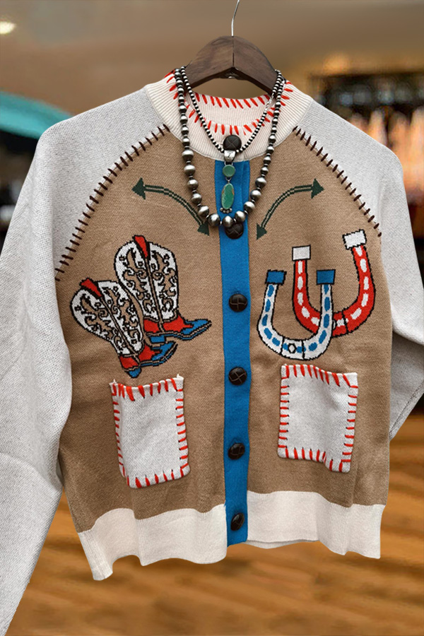 Western Cowgirl Boots And Horseshoe Cardigan