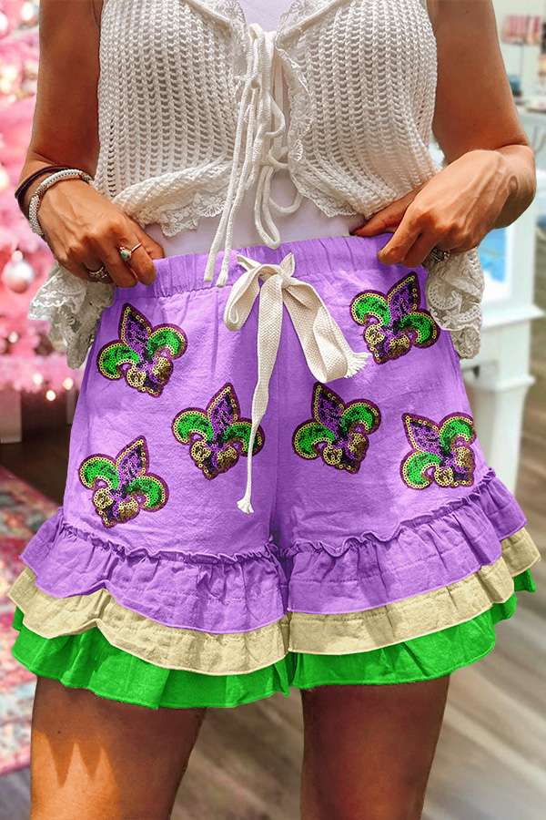 Mardi Gras Iris Ruffle Shorts