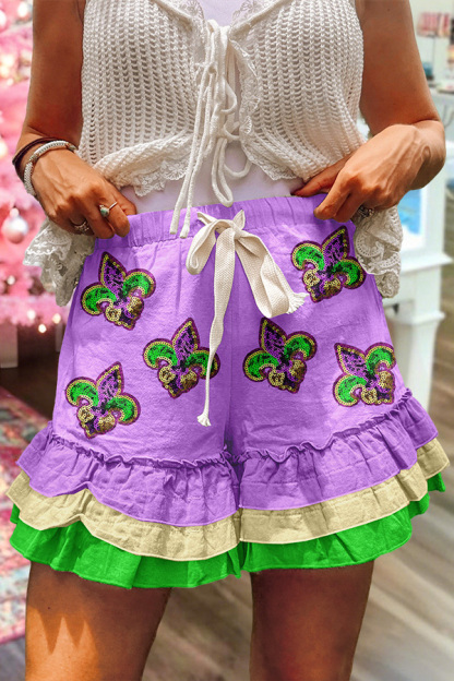 Mardi Gras Iris Ruffle Shorts