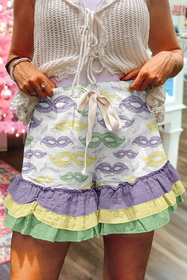 Mardi Gras Mask Ruffled Shorts