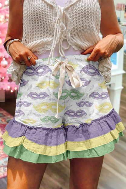 Mardi Gras Mask Ruffled Shorts