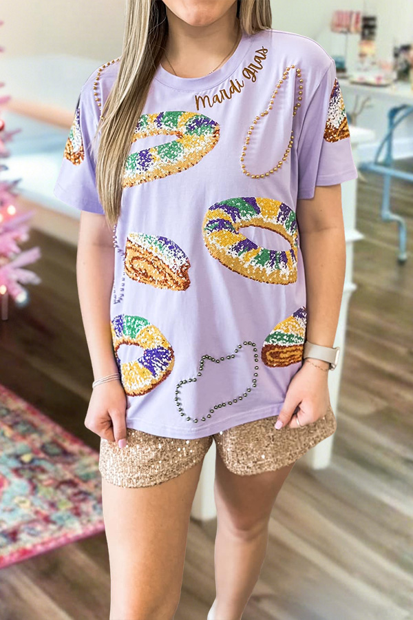 Mardi Gras King Cake Beaded T-Shirt