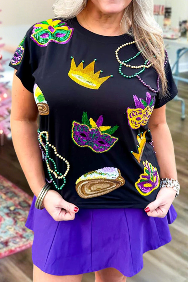 Mardi Gras Mask Beaded T-Shirt
