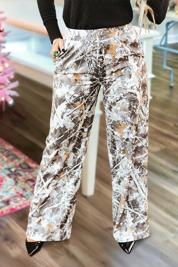 Camouflage High-Waisted Wide-Leg Pants