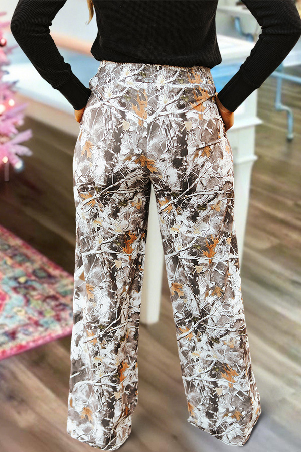 Camouflage High-Waisted Wide-Leg Pants