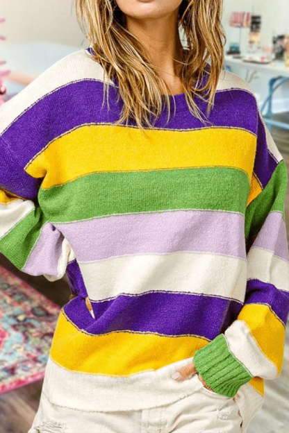 Mardi Gras Striped Sweater