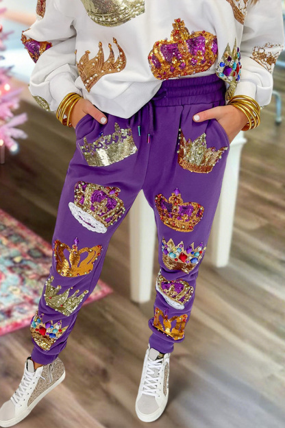 Mardi Gras Sparkling Crown Sweatpants