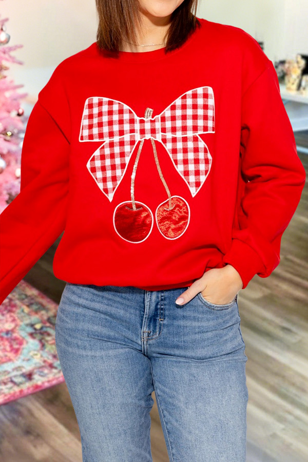Valentine's Day Plaid Bow Cherry Sweatshirt